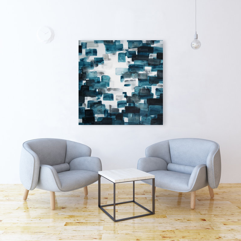 Turquoise and Gray Shapes - Modern Abstract Canvas Art Decor