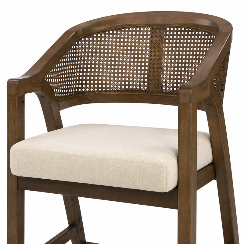 Tabouret de comptoir en bois avec dossier en rotin (ensemble de 2), Walnut
