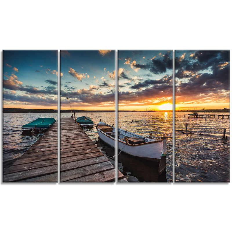 «Boat and Jetty Under Dramatic Sky», ensemble de 4 reproductions de photos sur toiles tendues