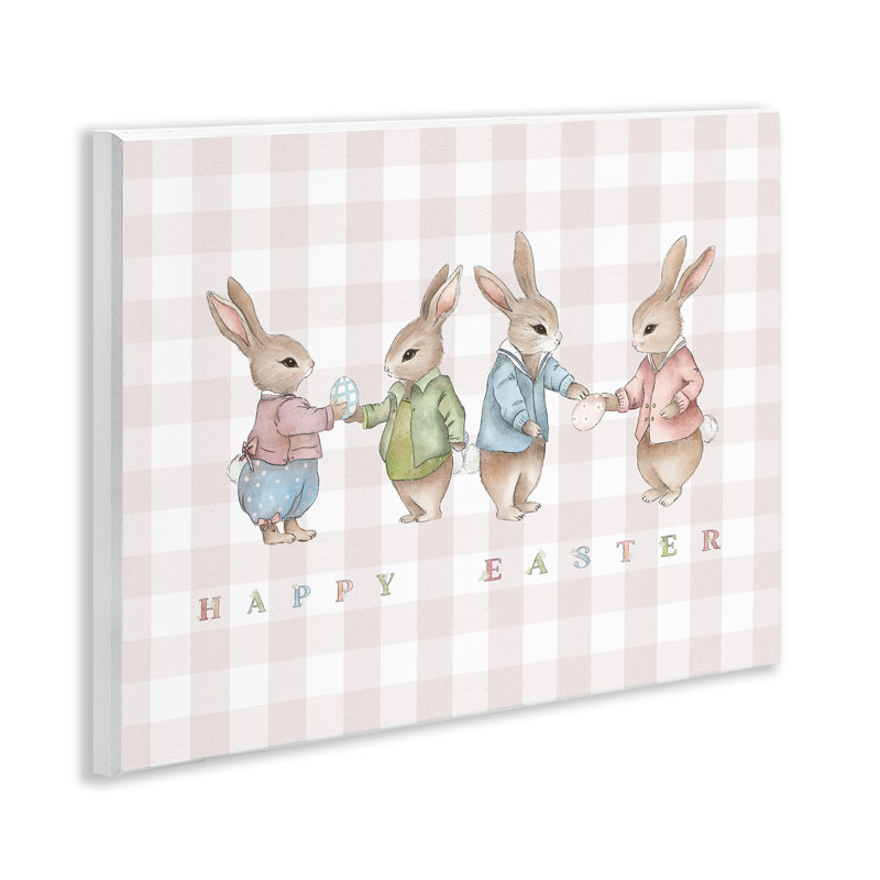 Easter Bunnies Pink Gingham Wall Plaque, design by Leah Straatsma