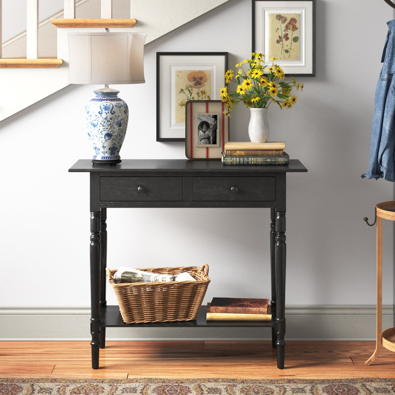 Tuoi 37.8'' Solid Wood Console Table, Distressed Black