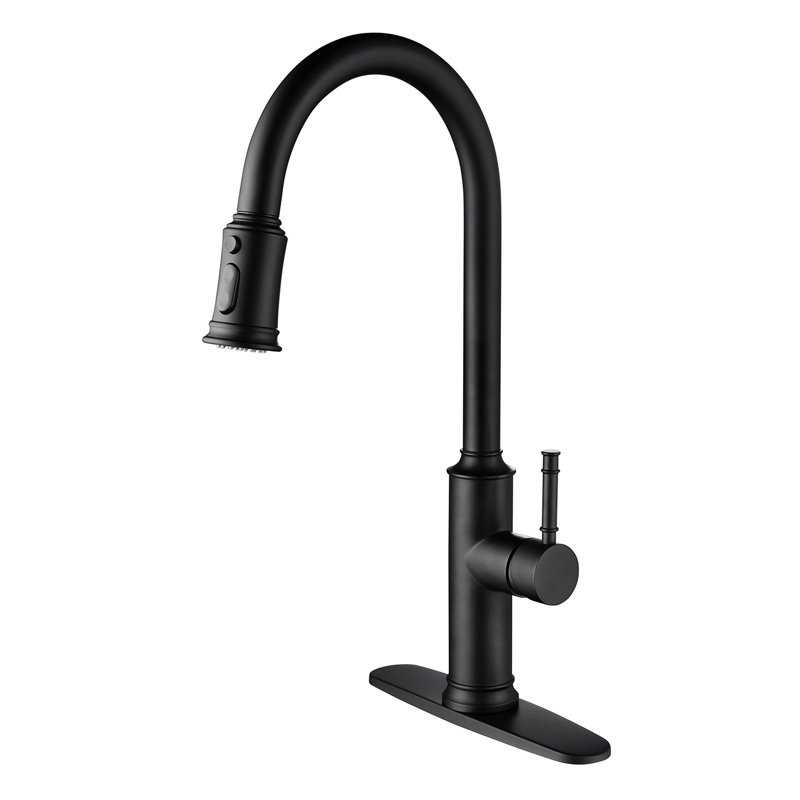 Matte Black Stainless Steel Pull Out Spray Kitchen Faucet: 360 Rotatable Spout, Corrosion & Rust Finish, Single Handle Water Management Faucet In Black: Steel, Rotating Nozzle, Protection Coating