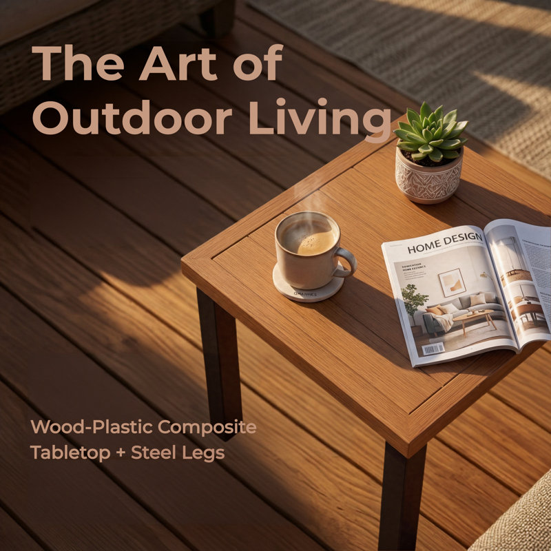 17.7" Square Outdoor Side Table, Teak-color Patio End Table