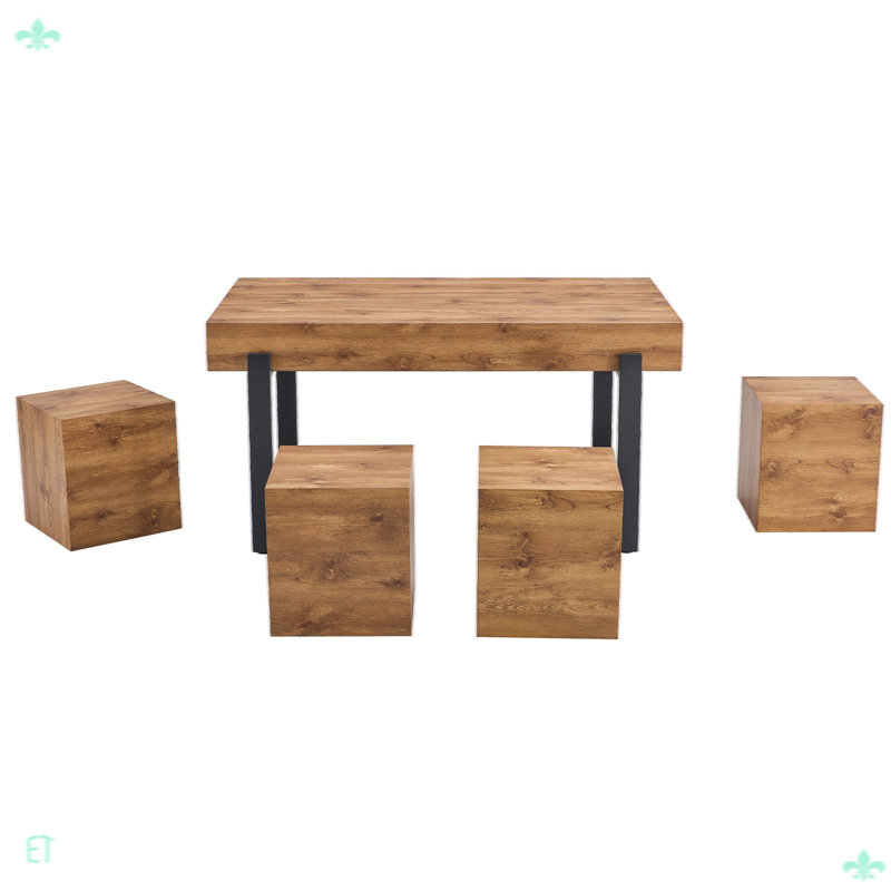 5-Piece Dining Table Set For 59" Kitchen Table Set With 4 Square Stools