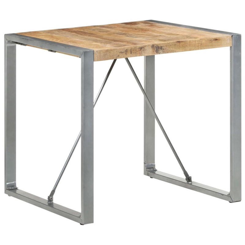 Raylan Solid Wood Top Metal Base Dining Table, Natural, Grey