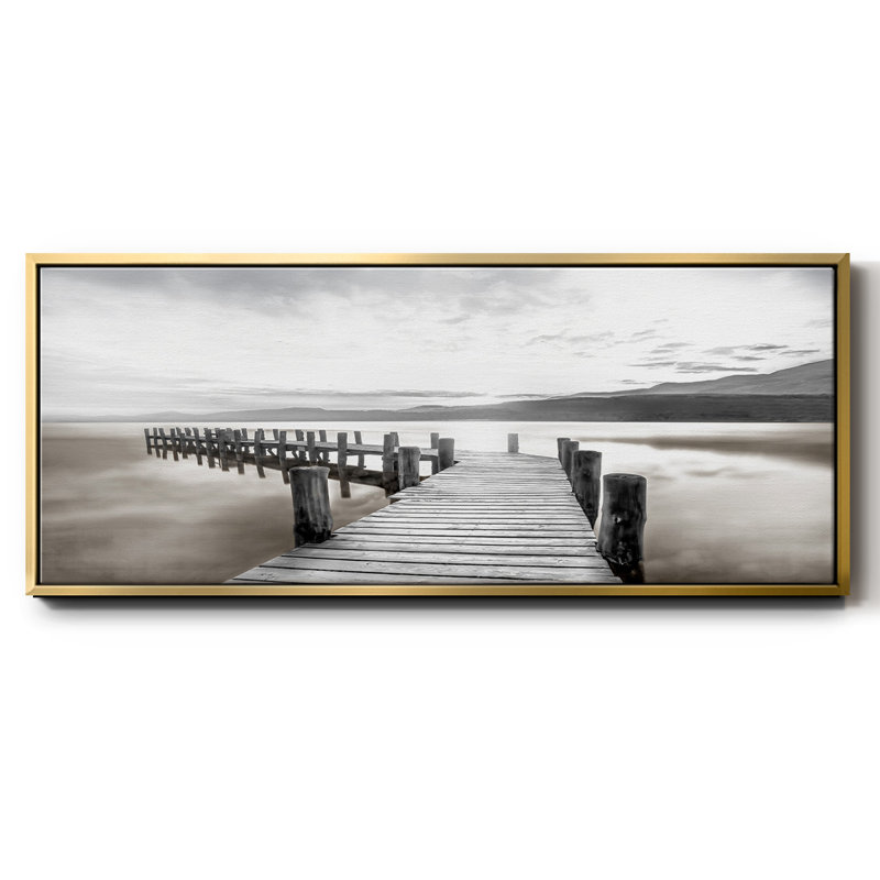 Misty Morning Dock- Framed Canvas, 20" H x 50" W