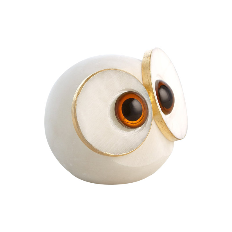 Alabaster Big Eyed Owl, 3.75" H x 4" W x 5.25" D