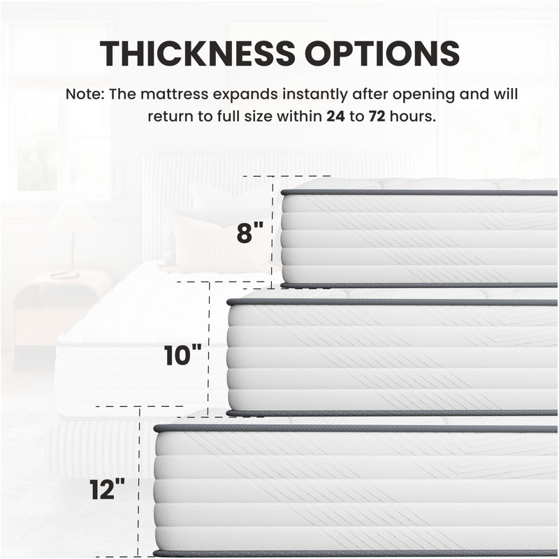Matelas hybride à ressorts ensachés en mousse viscoélastique gélifiée 8 "/ 10" / 12 ", CertiPUR-US, OEKO-TEX, certifié par le GV