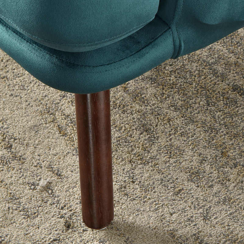 Velvet Accent Chair with Ottoman, Dark Brown, Green Velvet