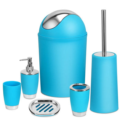 Ensemble d'accessoires de salle de bain 6 pièces, ensemble complet avec distributeur de savon, porte-brosse à dents, brosse de toilette et poubelle, ensemble de rangement moderne pour salle de bain