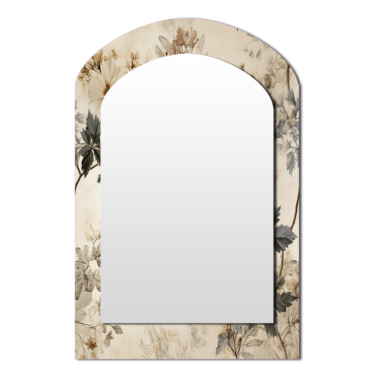 Miroir mural rétro beige floral, 43 po x 33 po