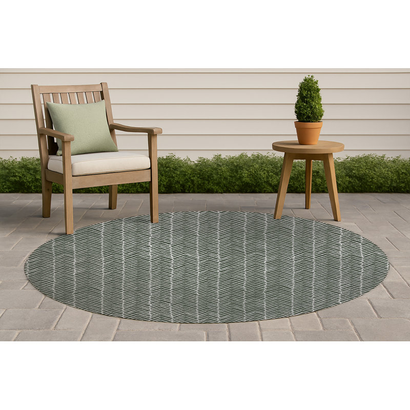Chevron Block Non-Slip Outdoor Rug, Round 5'