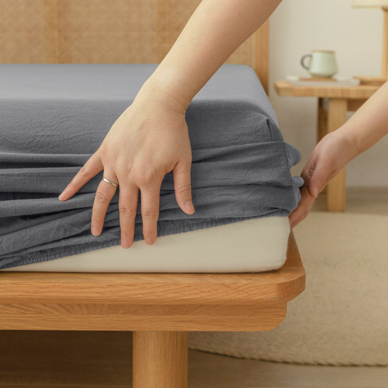 Drap-housse Bestouch 100% coton lin lavé, Drap-housse grand, Gris ombre discrète