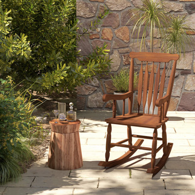 Chaise berçante d'extérieur, chaise berçante de patio en bois avec accoudoirs lisses, dossier haut pour le jardin, balcon, porche, supporte jusqu'à 352 lb