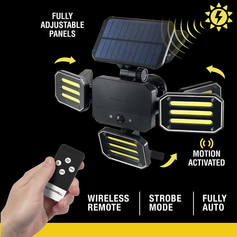 Bell+Howell Bionic Solar Powered Floodlight with Remote Control, Wide Angle and Motion Activated