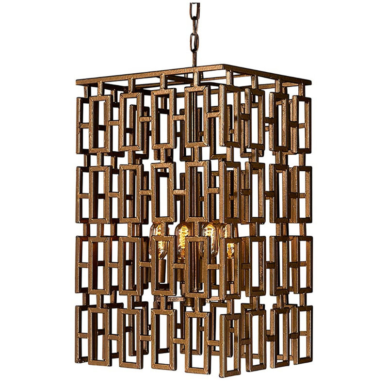Lustre rectangulaire unique à 4 lumières Miami, Laiton bronzé