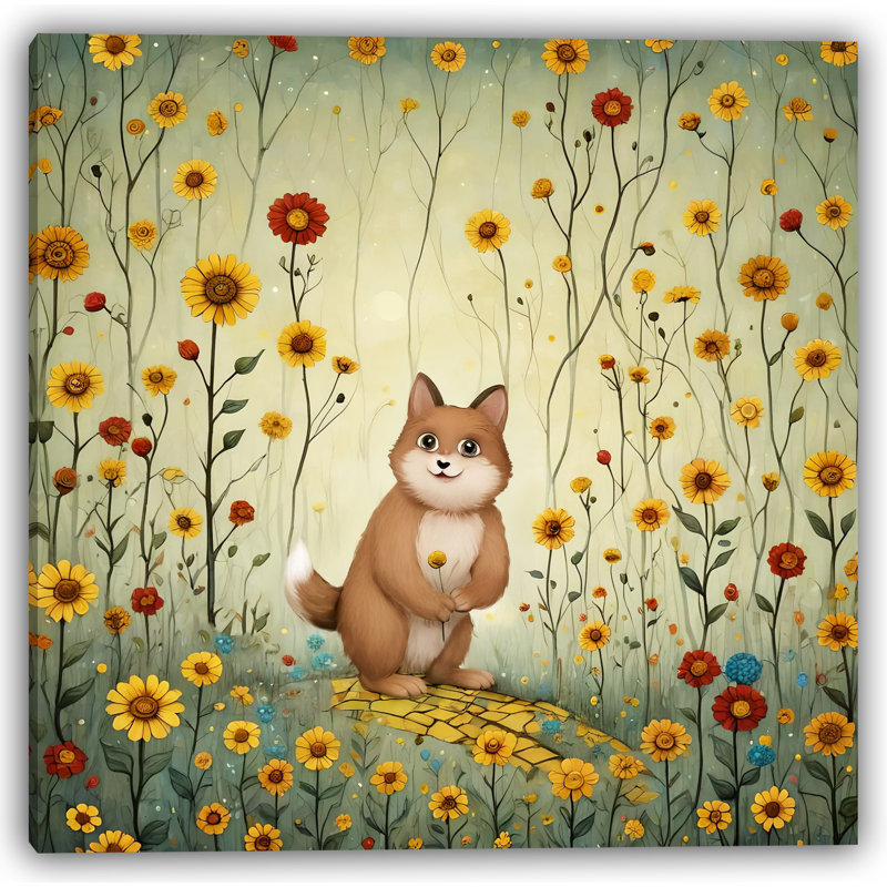 «Whimsical Puppy in a Sunflower Meadow», art mural sur toile tendue, H 12 po x l 12 po x P 1 po