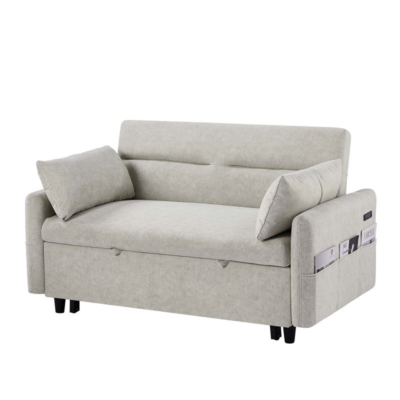 Canapé-lit escamotable avec dossier ajustable, poches de rangement, Beige