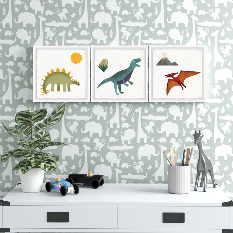 «Eisenbarth Dinosaur World», ensemble de 3 œuvres d'art encadrées, H 32 po x l 32 po x P 1,5 po