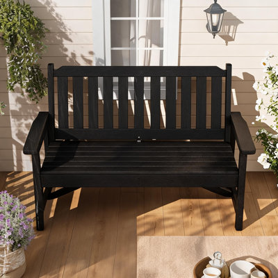 Banc d'extérieur en PEHD résistant aux intempéries, banc de patio robuste pour 2 personnes 52 pouces, capacité de 600 lb, matériau poly, assemblage facile, idéal pour la terrasse, le jardin, le porche, la cour.