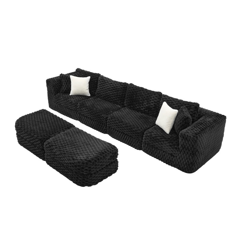 Canapé modulaire en forme de U de 135 po avec repose-pieds, sans assemblage requis, Polyester noir