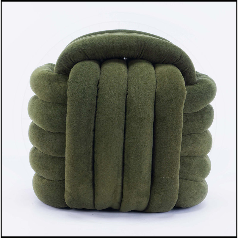 Chenille Fabric Modern Knot Design Ottoman, Comfortable and Stylish Footstool for Living Room and Bedroom, Green