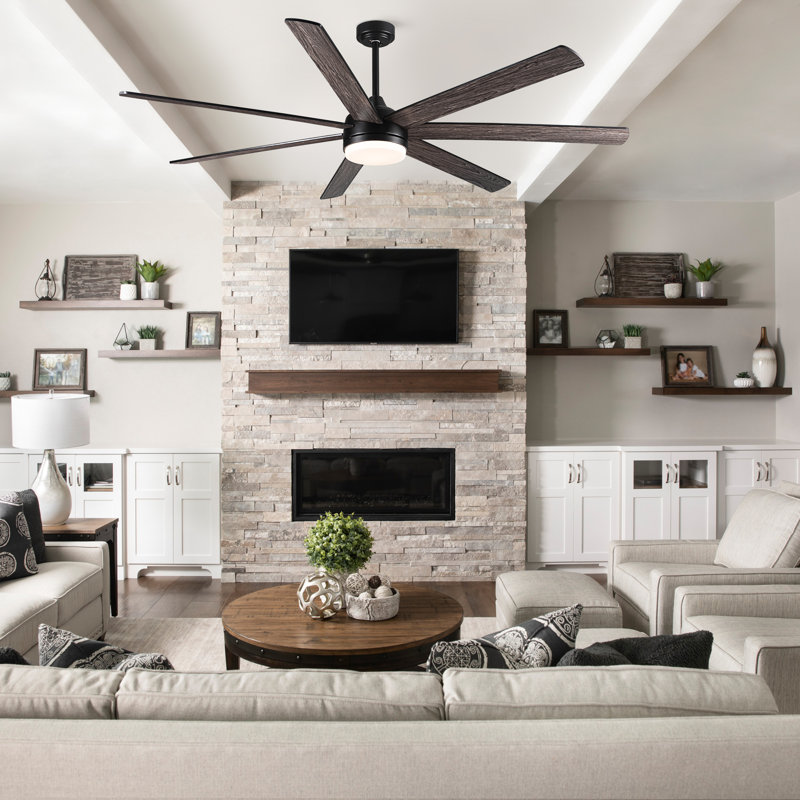 Ventilateur de plafond 72 po avec pales en contreplaqué pour salle à manger, 72", Noir avec pales noir mat