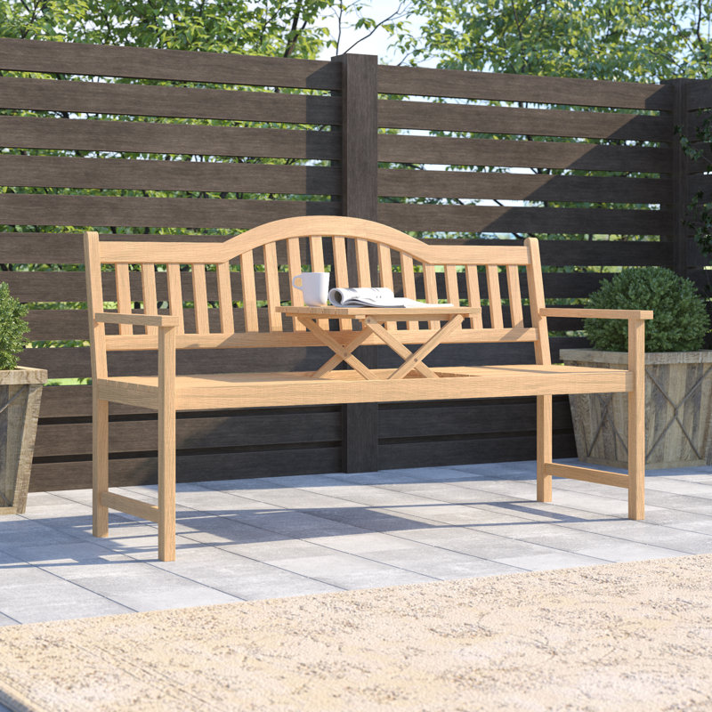 Aarna Solid Wood Acacia Outdoor Bench, Light Teak
