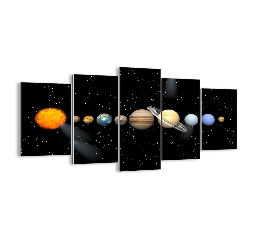 5-tlg. Glasbilder-Set - Grafikdruck "Und die Planeten spielen verrückt, spielen verrückt ..."