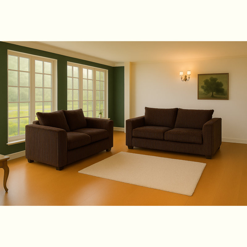 Jambo Cord 3 and 2 Seater High Back Cushion Sofa Set, Brown