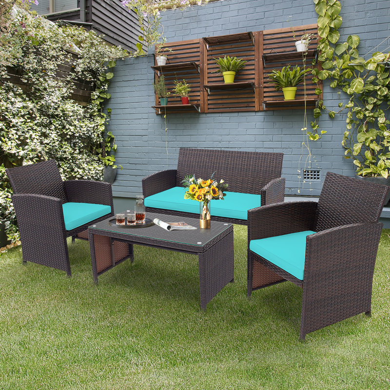 4 - Person Patio Conversation Set with Cushions, Taupe
