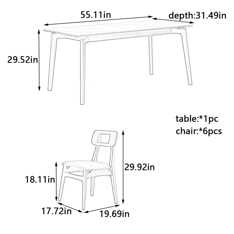 Ensemble de table et de chaises élégantes, H 29,52 po x L 55,11 po x l 31,49 po