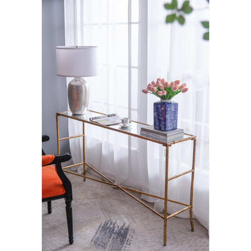 Console 56,5 x 14 x 30 po or antique, plateau en miroir
