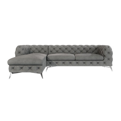 Chesterfield Corner Chaise Sofa  with Silver Metal Legs