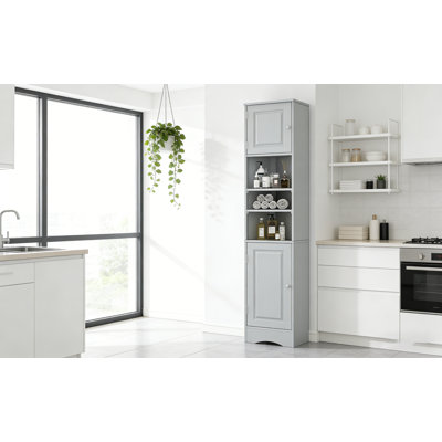 Multi-Functional Corner Cabinet With Adjustable Shelves And Open Shelf For Bathroom Storage, Space-Saving And Durable