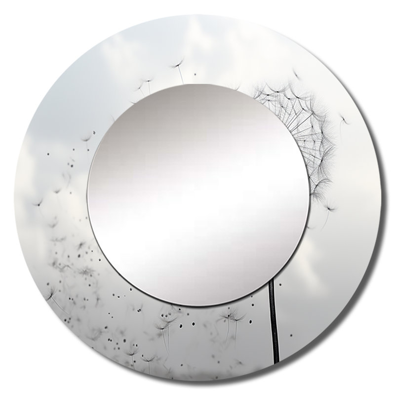 Minimalims Dandelion Natures Fragility II - Floral Round Mirror Wall Decor, 29" x 29"