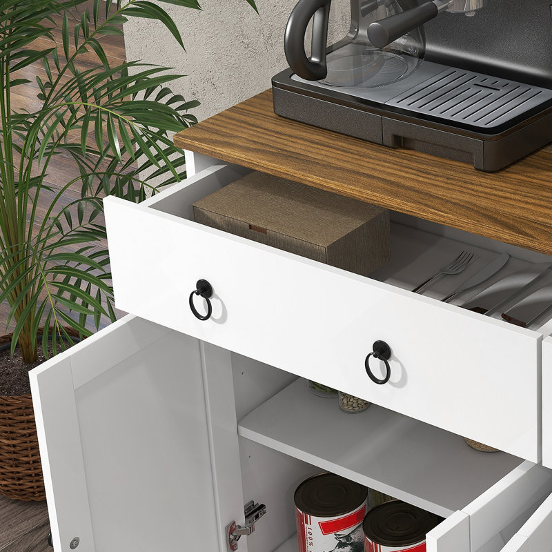 Buffet, buffet avec 2 tiroirs, 2 armoires de rangement, 4 portes de style grange