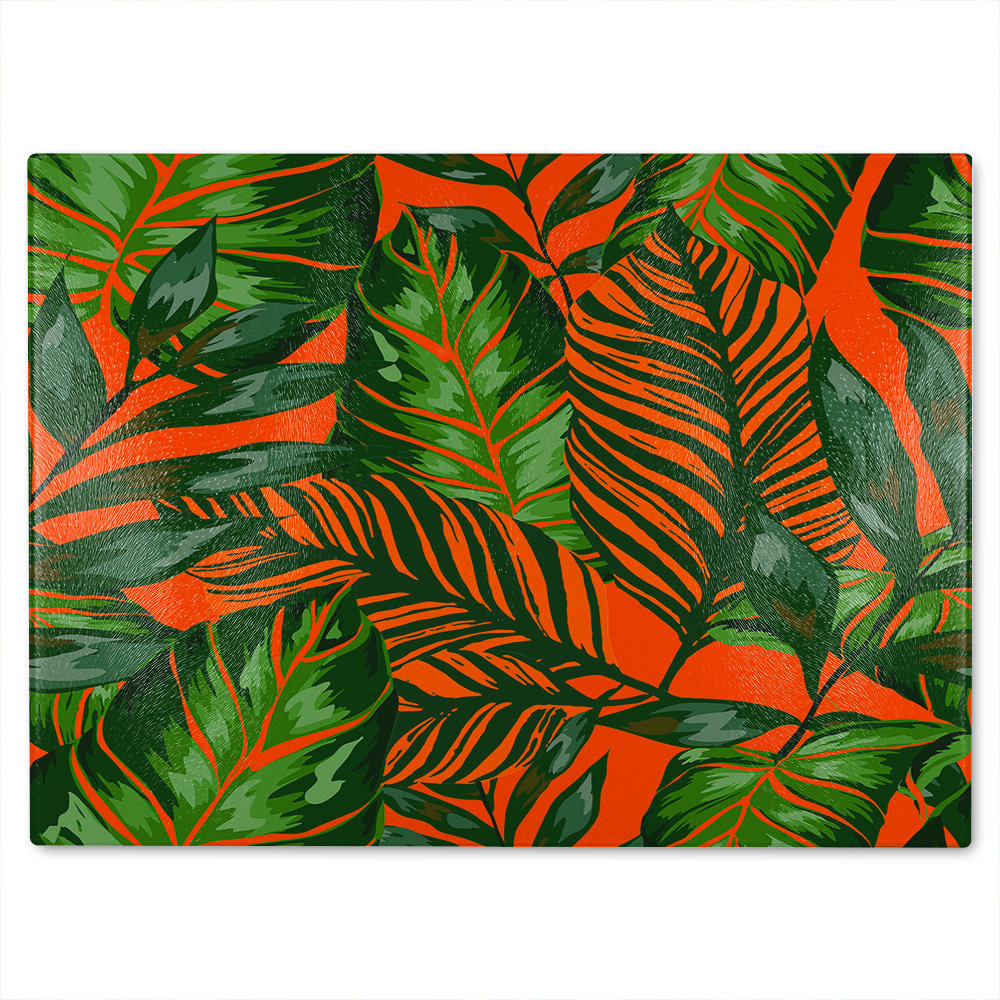 Tropical Leaves Glass Chopping Board