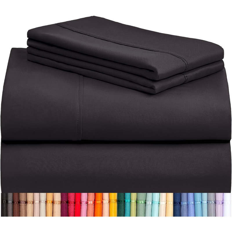 Ensemble de draps 4 pièces Luxclub, Ensemble de draps pour très grand lit avec 2 taie, Noir