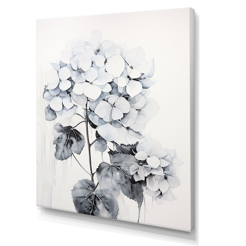 «Grey Minimalisme Hydrangea Delight», reproduction sur toile encadrée, Toile tendue, H 32 po x l 16 po x P 1 po