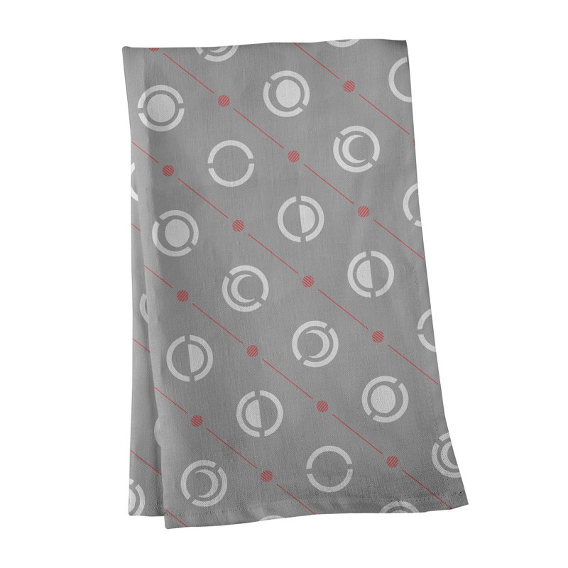 Torchon Moon phases, Gris / rouge / blanc, Croisé en coton