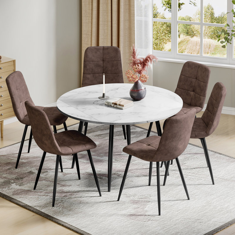 6 - Person Dining Set, Brown, White