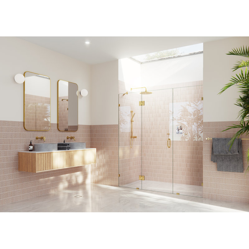 Stellar 73.5 in. x 78 in. Fully Frameless 3 Panel Inline Hinge Shower Door, Polished Brass