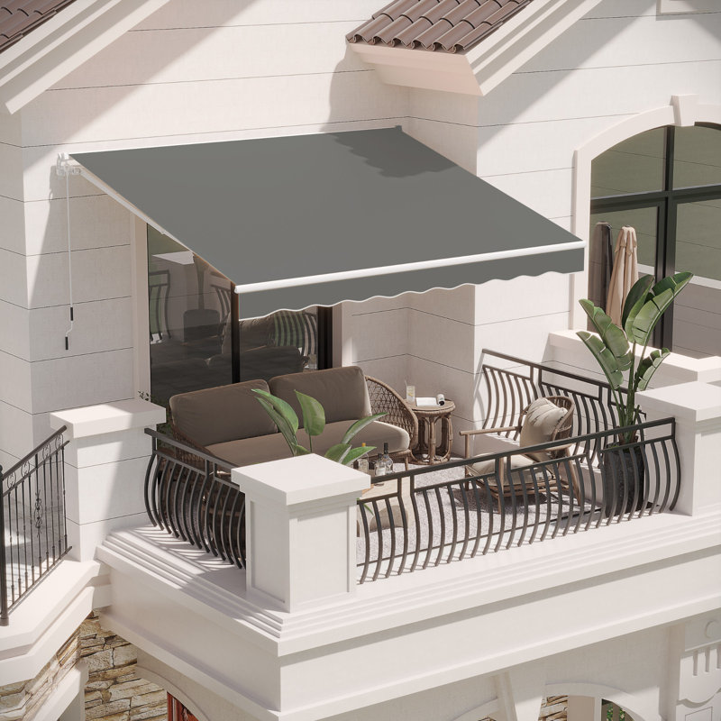 Retractable Patio Awning, 305cm W x 244cm D, Grey