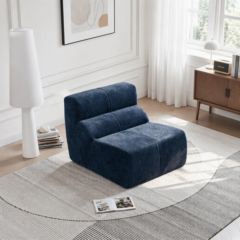 Fauteuil de luxe simple en molleton bouclé, fauteuil d'appoint ergonomique à compression, canapé-lit Cloud-Soft, Blue