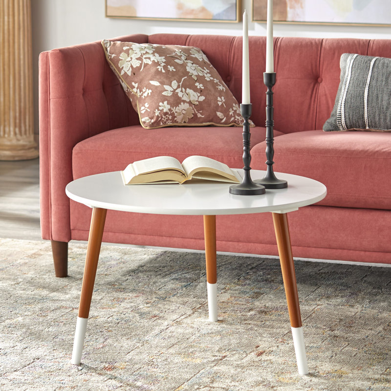 Table basse à 3 pieds Danka, Blanc / Noyer