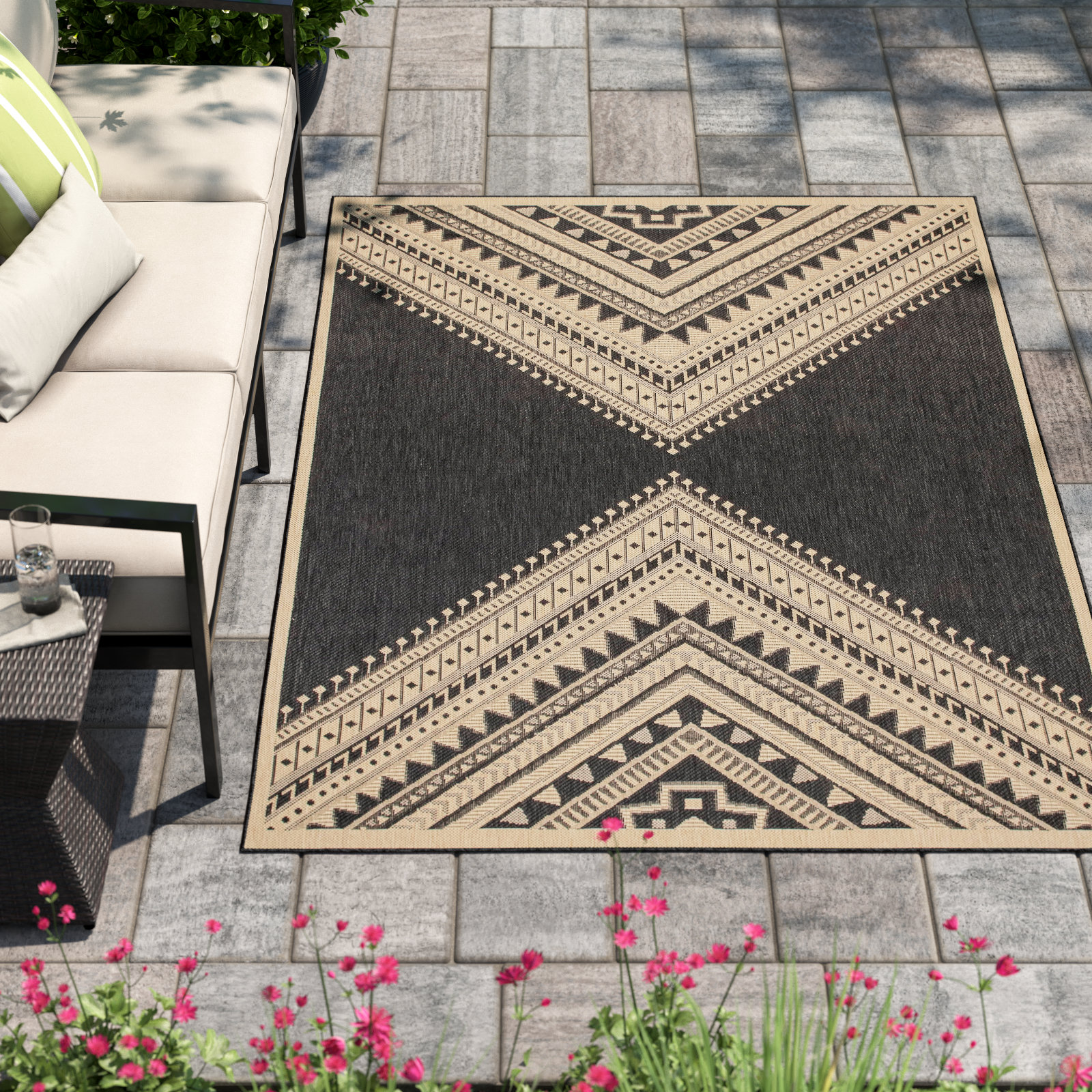 Wade Logan® Southwestern Power Loom Charcoal/Ivory Indoor/Outdoor Patio Rug  & Reviews | Wayfair