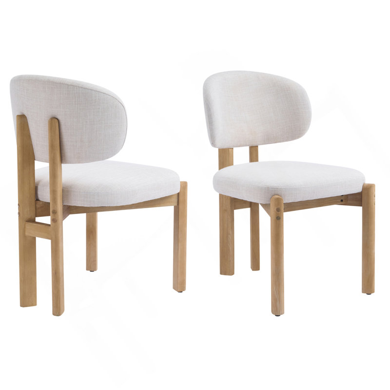 Ensemble de 2 chaises de salle à manger rembourrées beige avec cadre naturel scandinave, Beige, naturel