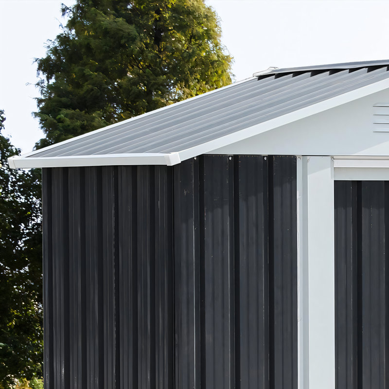 5x3ft Grey Sliding Door Garden Shed For Outdoor Storage, Apex Roof Design, Shed With Sloping Roof On Both Sides
