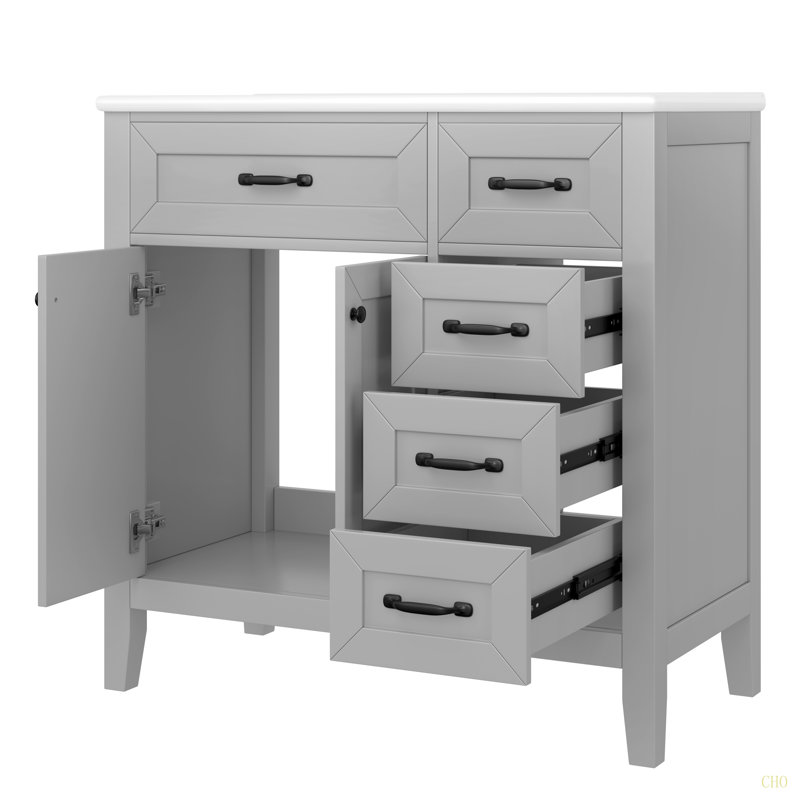 Meuble-lavabo 36 po avec lavabo, armoire de salle de bain avec tiroirs, structure solide et panneau de fibres à densité moyenne